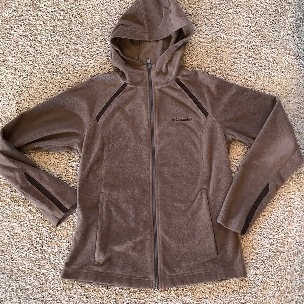 Columbia Fleece Hood Full Zipper Jacket Brown Size Medium